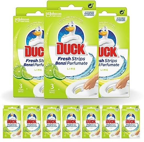Duck Toilet Fresh Strips, Toilet Cleaner & Descaler, Fights Stains That Harbour Germs, Long Lasting Fragrance, Lime, Pack of 10 (30 Strips)