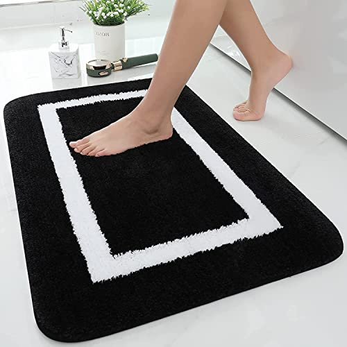 Homaxy Mikrofaser Badezimmerteppich Badematte rutschfest – 50x76 cm,Schwarz | modernes design, weich & flauschig, wasserabsorbierende, rutschfeste rückseite, maschinenwaschbar, weit verbreitet, langlebig
