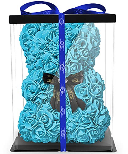 NADIR - Orso di rose con fiocco, altezza tra 25 cm, 40 cm e 70 cm, con confezione regalo preconfezionata, per San Valentino, festa della mamma, compleanni, anniversari