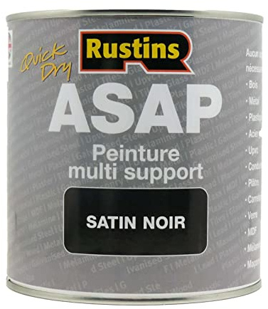 Peinture Acrylique Multi-Supports Noir Satinée à Séchage Rapide pour Bois, métal, plastique, acier galvanisé, tuiles, verre, MDF et UPVC 500 ml – 6 à 7 m² (Rustin's ASAP)