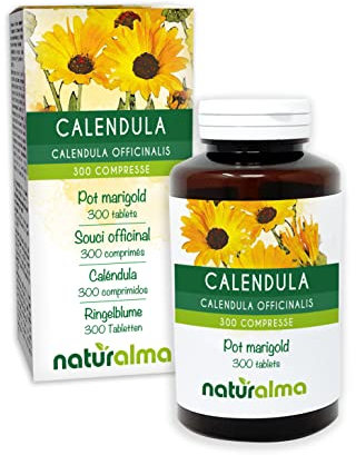 Pot Marigold (Calendula officinalis) Capitula (Flower Heads) Naturalma - 150 g - 300 Tablets - Food Supplement - Natural and Vegan