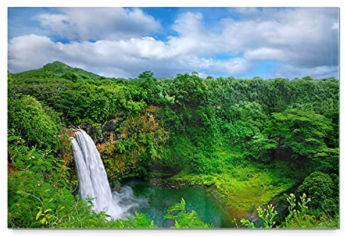 BilderKing Schönes Acrylglasverbund-Bild 90x60cm Wasserfall. EIN Elegantes, modernes 8mm Acrylbild Hawaii für Wohnzimmer, Schlafzimmer, Flur, Küche. Mit Befestigung für schwebende Optik