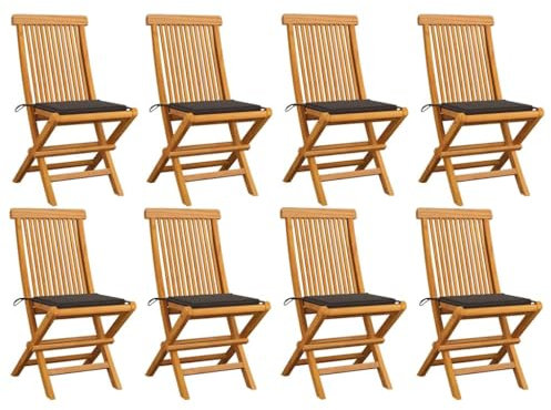 vidaXL 8X Teak Massiv Gartenstuhl mit Taupe Kissen Klappbar Holzstuhl Stuhl Stühle Klappstuhl Gartenstühle Terrasse Balkon Gartenmöbel