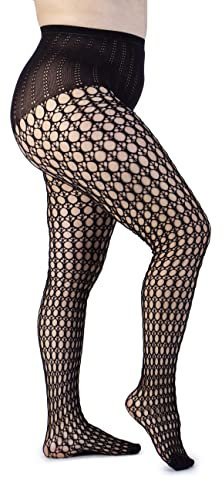 LEELA LAB Medias de Rejilla Moda Curvy Tallas Grandes - Made in Italy (Red Geo, 7)