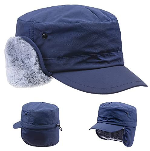 ZffXH Winter Herren Armee Mütze, Navy Bundeswehr Wintermütze, Cap Mit Ohrenklappen Herren, Herren Kappe Aviator Pilotenmütze, Kappe Mit Ohrenklappen, Kappen Herren Mütze Winter Warm