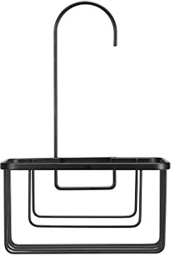 Croydex Matt Black Hook Over Shower Caddy, Durable Powder-Coated Mild Steel Bathroom Accessory, Spacious Bathroom Shelves for Extra Storage, Easy Install Bathroom Storage, No Drilling Required