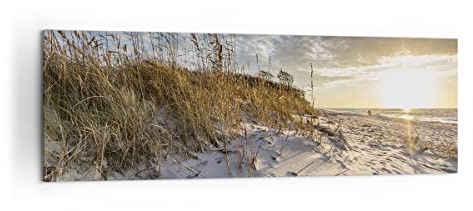 ARTTOR Bilder auf Leinwand 160x50cm Wandbild Landschaften Maritim - 4781 | Sand Gras Meer Panorama Groß XXL Wanddekoration Wohnzimmer Schlafzimmer Wanddeko Wand Kunstdruck Wandkunst Wall Decor ARTTOR