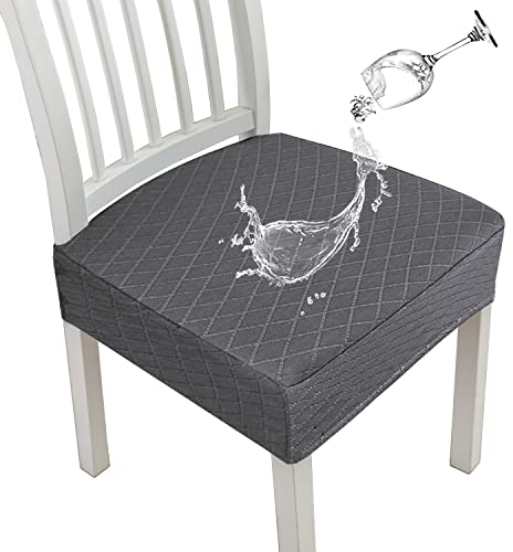 JUNZHE Housse de Chaise 6 Pièces, Treillis en Diamant pour Chaises de Salle à Manger, Extensibles Amovibles Lavables Protection pour Salle à Manger, Adaptées à Cuisine, Fêtes, Hôtels, Gris Foncé