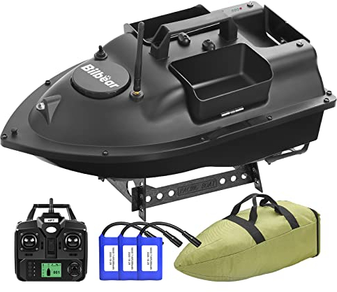 Bilbear GPS Köderboot Köderlieferboot Futterboot mit 3 Klappen und GPS Fischköderboot Ferngesteuertes Boot Karpfenfischköderboot,Fischfind Boot,Ersatzbatterien,Handtasche (Schwarz Boot)