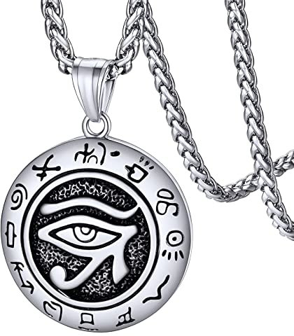 FaithHeart Edelstahl Horusauge Anhänger mit Rune Symbol Punk Goitk Ägyptischer Auge von Horus Halskette für Freunden Ehemann