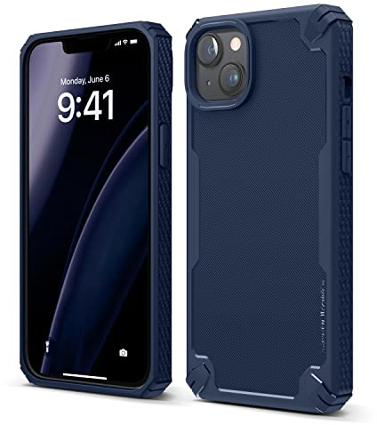 elago Armor Case for iPhone 14 Plus | US Military Grade Drop Protection, Heavy-Duty Protective Case, Carbon Fiber Texture, Tough Rugged Design (Jean Indigo)