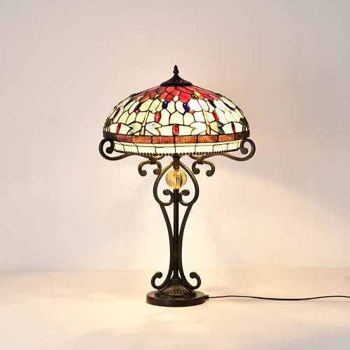 BELOFAY Tiffany Lamps Stained Glass Handmade Tiffany Vintage Bedside Table Lamps for Living Room, Bedroom, and Lounge 16 Inches Wide, 30 Inches Height (Dragonfly Style Large) Blub not Included
