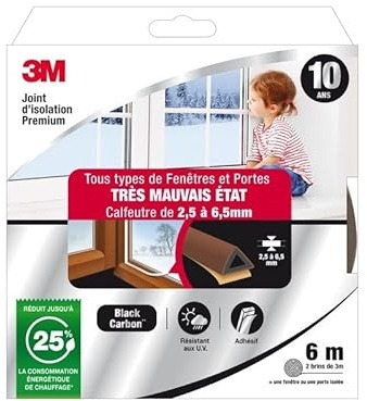 3M Joint Porte/Fenêtre Très Mauvais Etat Premium 2,5 À 6,5 mm X 6m Marron
