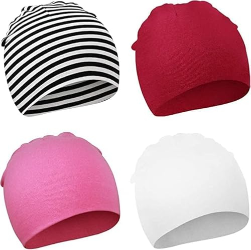 DRESHOW 4 Stücke Unisex Mütze Hut Junge Mütze Frühling Mützchen Kleinkind Wendemütze Jersey Slouch Beanie Bekleidung Unisex Infant Hut
