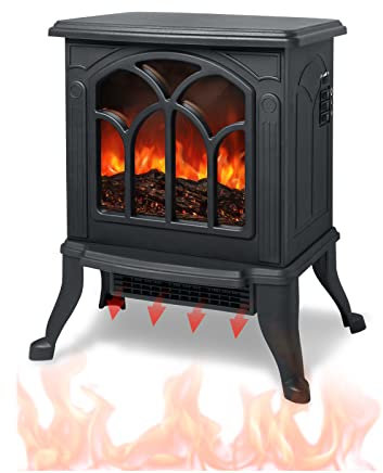 LARS360 Elektrokamin mit Heizung 750W/ 1500W Elektrischer Heizung LED Kamin mit Flammeneffekt Heizofen Elektrisch Kaminofen Heizer geräuscharm Schwarz