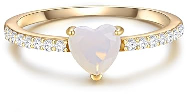 GLANZSTÜCKE MÜNCHEN Damen Ring 925/- Sterling Silber gelbgold | gelbvergoldet 14 Karat, Solitärring, Mondstein (synth.), weiß, Herz