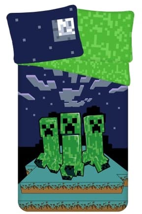 Jerry Fabrics Kinder Bettwäsche Wendemotiv Minecraft Green Creeper Sleep Tight Nacht grün Bettbezug 140 x 200 cm, Kopfkissenbezug 70 x 90 cm, 100% Baumwolle…