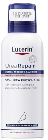 Eucerin UreaRepair 10% Urea Fußschaum 150 ml, regenerierende Fußpflege spendet 48 Stunden Feuchtigkeit, Feuchtigkeitscreme für trockene, rissige Füße mit Urea, Ceramiden und beruhigendem Duft