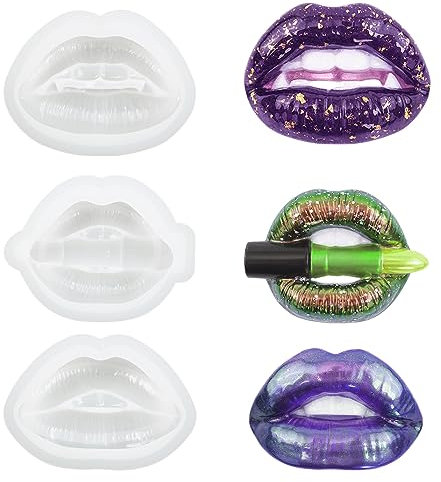 DIYBravo 3 pcs Lips Resin Mould 3D Holder Stand Moulds Resin Art Moulds Ornament Silicone UV Epoxy Casting Moulds for DIY Unique Décor