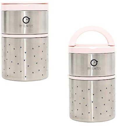 Olmitos - Termo papillero para sólidos acero inox 570ml + 250ml - Asas y aro de silicona - 11.5 x11.5 x 17.5cm (Rosa)
