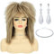 Bettecos 80er-Jahre-Rock-Diva-Kostümperücke für Damen mit Halskette und Ohrringen für Frauen, große Haare, blond, Rocker-Vokuhila-Perücke, Glam-Punk-Rock-Rockstar-Cosplay-Perücke (Light Blonde)