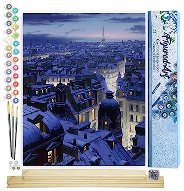 Figured'Art Peinture par Numéro Adulte Toits de Paris - Activité Manuelle Kit de Loisir Créatif DIY Numéro d'Art Complet - 40x50cm avec châssis en bois à monter