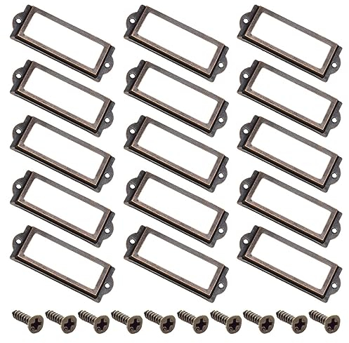 Yosawo 20 Stück Metall Etikettenhalter Antiker Möbel Schublade Schrank Kartenrahmenhalter mit Schrauben für Aktenschrank Büro Schubladenschrank Im Apothekerschrank(83 * 30mm/Rote Bronze)
