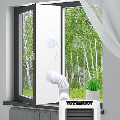 REDTRON Kit de aire acondicionado de ventana, Sello de ventana para aire acondicionado y secadora, Kit universal portátil impermeable y anti-mosquitos con cordón elástico y cierre adhesivo 400CM