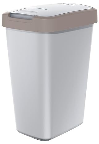 Keden Compacta Q Mülleimer mit Schwing- und Klappdeckel 12L Kunststoff Mülltrennung Abfallbehälter Recycling Abfallsammler (Aschgrau/Hellbraun)