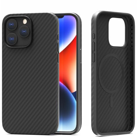 LOPIE Schutzhülle für iPhone 15 Pro, echte Aramidfaser, Hartschale mit Karbonfaser-Oberfläche, Fallschutz in Militärqualität, kompatibel mit MagSafe, ultraleichte Schutzhülle für iPhone 15 Pro,