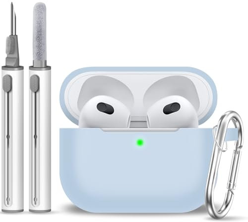 MOLOPPO AirPods 3 Case Cover, Silicone Protective Accessories Skin with Keychain and Clean Pen Compatible with Apple AirPod 3rd Generation 2021 for Women Men,Front LED Visible-Sky Blue