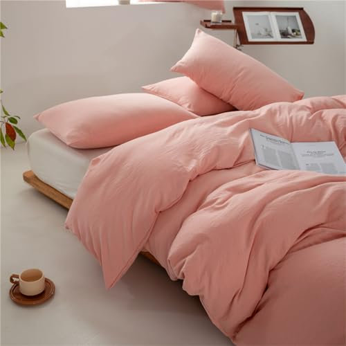 Odot Couleur Unie 3 Pieces Parure de Lit, Ensemble de Literie avec Housses de Couettes et 2 Taies D'oreillers 48x74cm, Set de Housse de Couette pour 1~2 Personnes (180x220cm,Rose B)