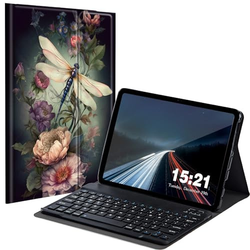 BREIDMKFM Funda de teclado para Samsung Galaxy Tab A8 de 10.5 pulgadas SM-X200/X205/X207, Galaxy Tab A8 2022 funda inteligente para tablet con teclado Bluetooth inalámbrico desmontable, peonía de