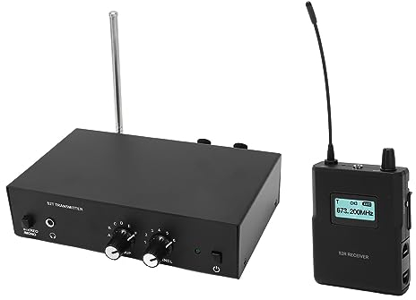 Sistema de Monitor Inalámbrico 526-535 MHz, Sistema de Monitor de Oído Inalámbrico, Receptor Transmisor de Monitor de Oído Estéreo, Sonido Premium, Puerto de 3,5 Mm, Pantalla