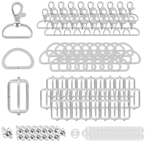 Drehbare Karabinerhaken D-Ringe Mit Drehgelenk Schlüsselanhänger Triglide-Schiebeschnalle 100 Stück Gurtversteller Metall Magnetknöpf Schnallen und Verschlüsse 32mm Silber für DIY Nähen Zubehör