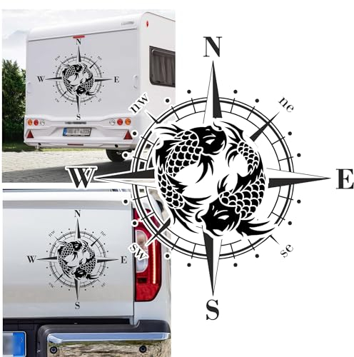 Rakelfix Kompass Ying Yang Koi Fische Asia Japan Aufkleber freie Größe&Farbe Auto Camper Wohnmobil Caravan Autoaufkleber Wohnwagen Sticker Kompassrose