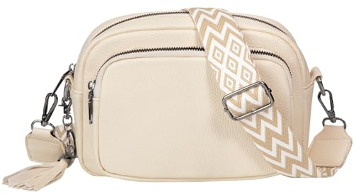 ferlord Umhängetasche Damen Leder, Bauchtasche Damen Stylisch Crossbody Bag Damen mit 3 Fächern, Klein PU Leder Handtasche Damen Umhängetasche mit Breitem Schultergurt Elegante