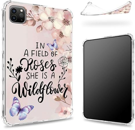 Progettata per iPad Pro 12,9 6a generazione 2022/5a generazione 2021/4a generazione 2020, retro trasparente con farfalla Sakura, sottile e morbido TPU protezione angolare antiurto