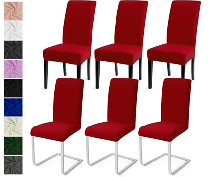 Stuhlhussen 6er Set Stuhlbezüge Moderne Stretch Stuhlhussen Universal Husse Abnehmbare Stuhlbezug Waschbarer Abdeckung Esszimmer Dekoration Spannbezug,für Hotel und Hochzeit Partys(6er Set, Rot)-C