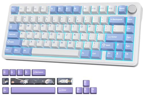 Fogruaden Tastiera da gioco meccanica senza fili cremosa al 75% M75, personalizzata sostituibile a caldo, retroilluminazione RGB, guarnizione, interruttori bianchi lineari pre-lubrificati, Bluetooth