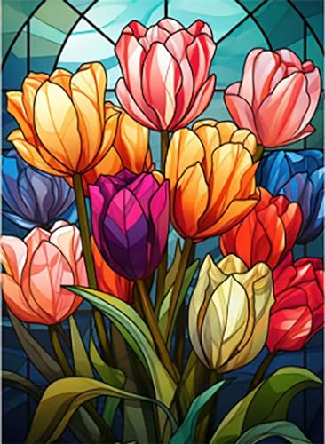 Yiminu.DS Diamond Painting Erwachsene, 5D Diamont Painting Bilder Diamant Painting Blumen Bastelset Basteln Mädchen, 30CM X 40CM, Tulpe