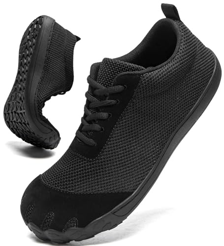 Oltyutc Shoes Mens Trainers Wide Toe Box Trail Walking Zero Drop Minimalist Breathable Sport Outdoor Shoes All Black Mens Size 8 UK(Label Size:42)