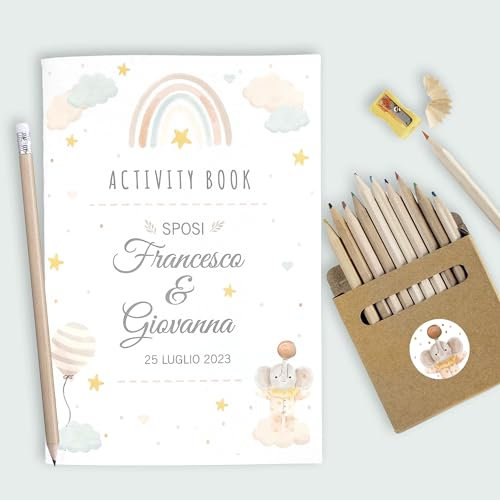 Wedding Bag Bimbi - Activity Book - Libro Attività per Bambini Personalizzato da Colorare - Kit disegno con Colori per Matrimoni e Feste