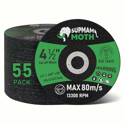 SUPMAMMOTH 55 Pack 4 1/2 Cut Off Wheel Angle Grinder Cutting Disc for Metal & Stainless Steel Cutting Wheel Ultra Thin 0.045'' x 7/8 Arbor