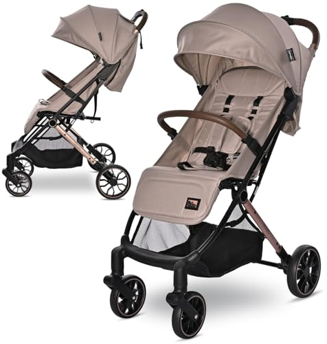 Lorelli Kinderwagen Ribera, Reisebuggy, Baby Buggy klein zusammenklappbar, Sehr leicht -Nur 7,3 kg, kompakter Sportsitz, Kinderbuggy bis 15kg, Verstellbare Rückenlehne, Sicherheitsgurt, Beige