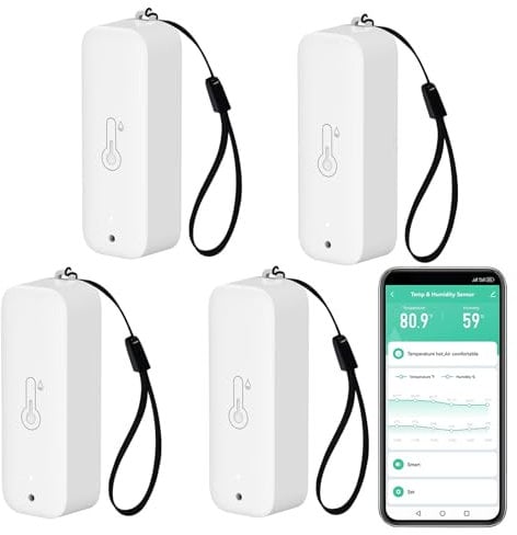 WLAN Thermometer Hygrometer, Intelligente Temperatur und Luftfeuchtigkeit sensor Messgerät mit Fernüberwachungs App, Innentemperatur Feuchtigkeitssensor mit Datenspeicher Export, kompatibel Alexa.4PCS