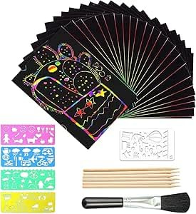KUBDPQOR Kreatives Kratzbilder-Set für Erwachsene – Farbenfrohe Kratzbilder & Schablonen – DIY-Kunstprojekte für künstlerische Ausdruckskraft