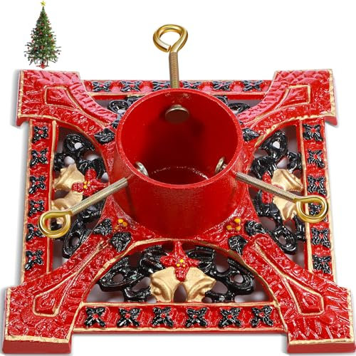 Cinnvoice Weihnachtsbaumständer aus Gusseisen für echte Bäume, Weihnachtsbaumständer mit Wasserspeicher, Weihnachtsbaumhalter für lebende Bäume für Weihnachtsfeiertagsdekoration (groß, hell)