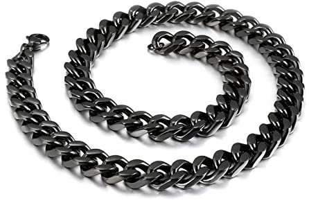 Tolldek Männer Halskette 45cm, Panzerkette Herren Schwarz Freundschaftsketten Breit 12MM, Edelstahl Halsketten Hip Hop