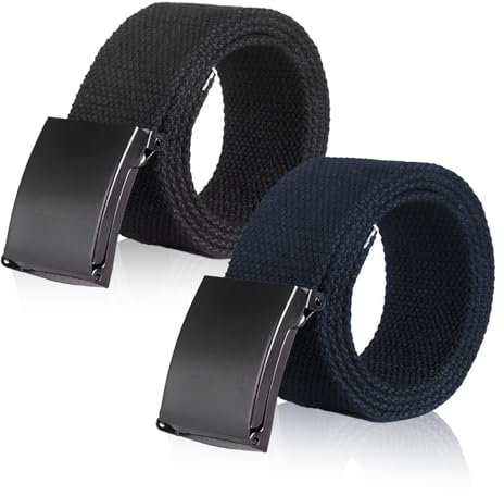 KEYRI 2 Stück Gürtel Herren, Business Güertel Nylon Canvas Belt Herren Guertel Canvasgürtel Gürtel Ohne Löcher Verstellbarer Arbeitsgürtel Stoffgüertel Outdoor Güertel Länge 135 cm (Schwarz und Blau)